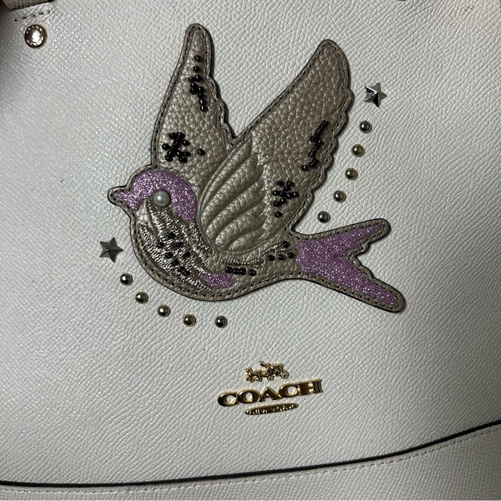 Coach Dome‎ Sierra Satchel Purse Bag Long Strap Bird Applique F22255 Chalk - Picture 12 of 13